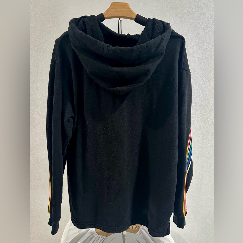 Women’s PINK Striped Sleeve Hooded Sweatshirt - Picture 2 of 2